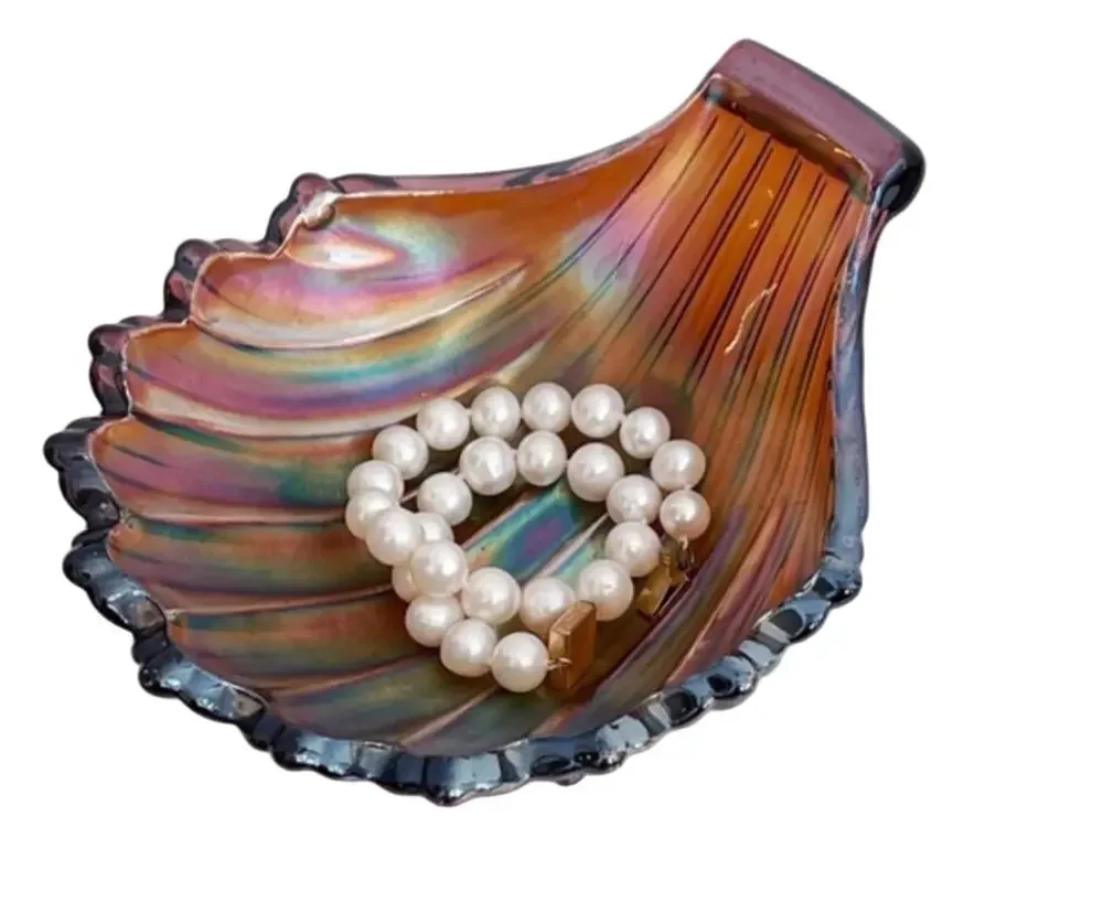 Vintage Amethyst Carnival Shell Glass Trinket Dish